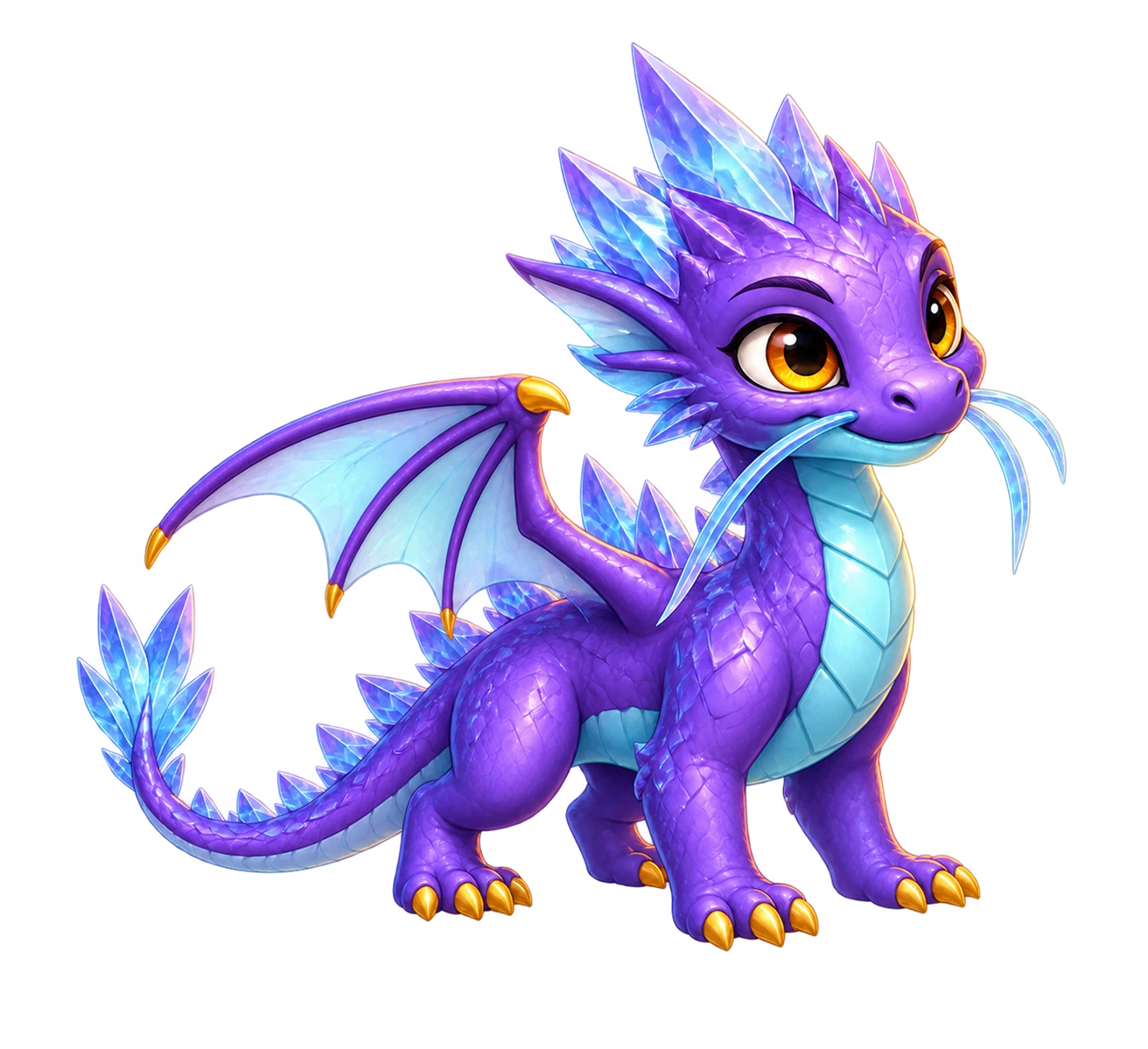 A purple baby dragon with blue crystal spines