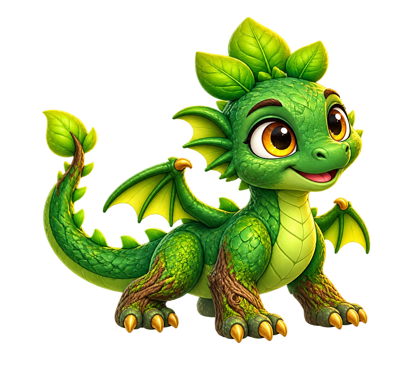A green baby dragon with a crown of leaves
