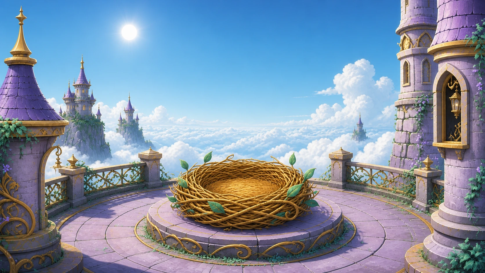 The DragonHaven tower nest above the clouds in daylight